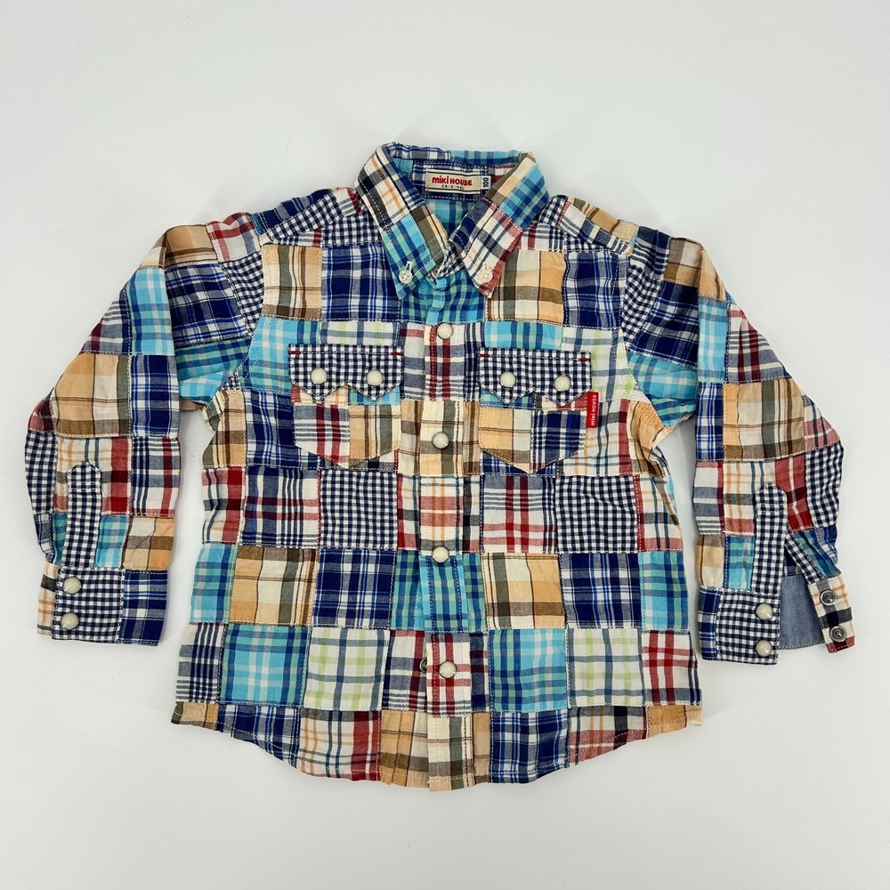Miki House Luxury Patchwork Western Pearl Snap Shirt Toddler 100 3T Made Japan